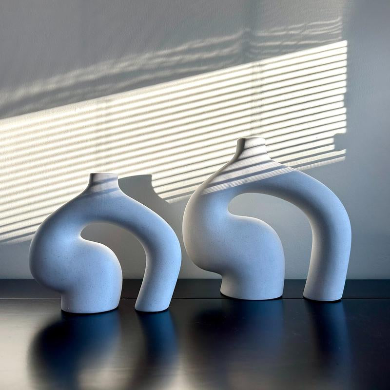 Aesthetic Ceramic Pampas Vase - Unique Modern Vases for Living Area, Office, Table, and Home Decor - Centerpiece Decorative Vase with Decent Design | Handmade | White Flower Boho Room Ornaments Light