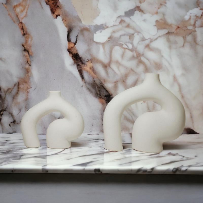 Aesthetic Ceramic Pampas Vase - Unique Modern Vases for Living Area, Office, Table, and Home Decor - Centerpiece Decorative Vase with Decent Design | Handmade | White Flower Boho Room Ornaments Light