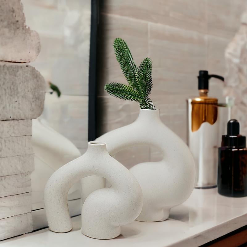 Aesthetic Ceramic Pampas Vase - Unique Modern Vases for Living Area, Office, Table, and Home Decor - Centerpiece Decorative Vase with Decent Design | Handmade | White Flower Boho Room Ornaments Light