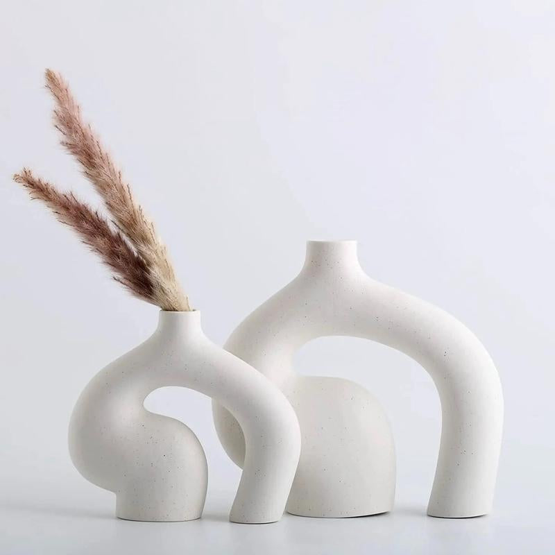 Aesthetic Ceramic Pampas Vase - Unique Modern Vases for Living Area, Office, Table, and Home Decor - Centerpiece Decorative Vase with Decent Design | Handmade | White Flower Boho Room Ornaments Light