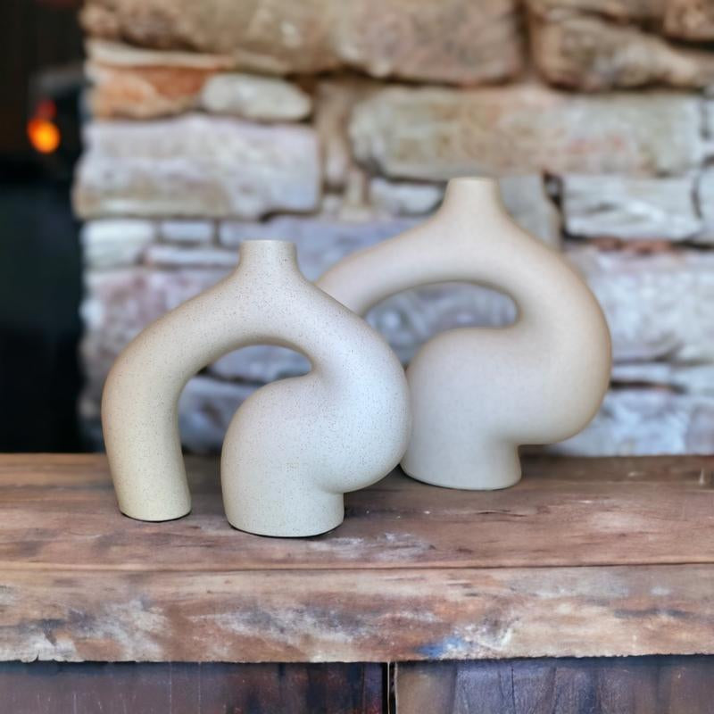 Aesthetic Ceramic Pampas Vase - Unique Modern Vases for Living Area, Office, Table, and Home Decor - Centerpiece Decorative Vase with Decent Design | Handmade | White Flower Boho Room Ornaments Light